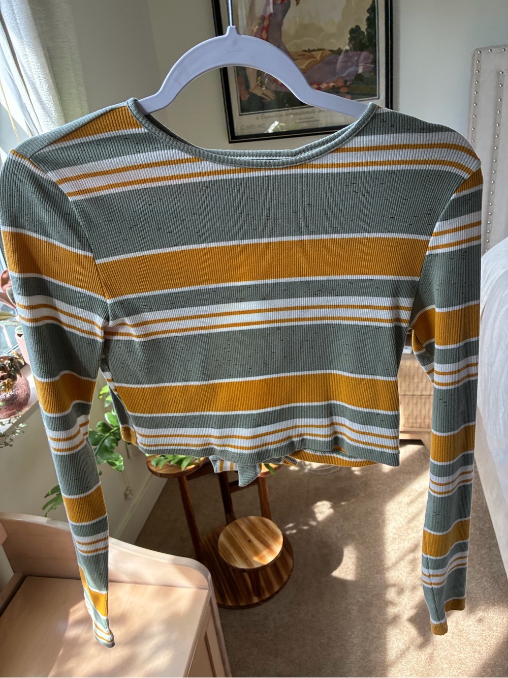 Striped Ribbed Long-Sleeve Crop Top with Open Back